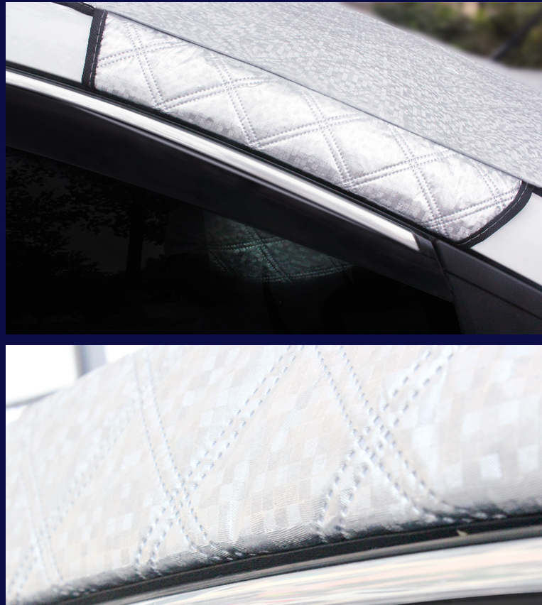 Windscreen frost cover fitted to a car windscreen in winter