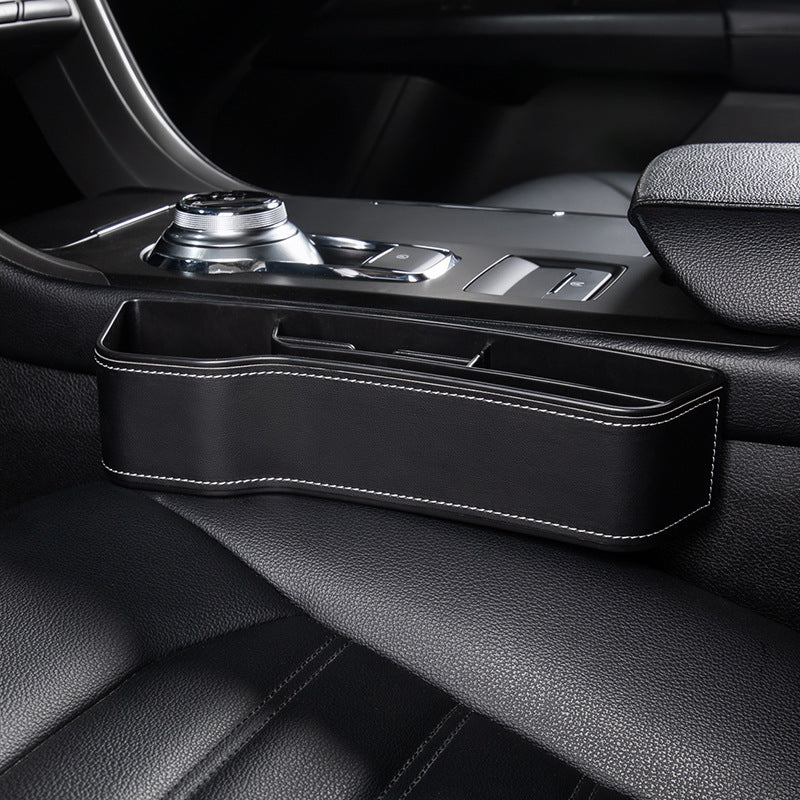 Leather Seat Gap Organizer with Built-In Cup Holder – Black driver