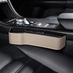 Leather Seat Gap Organizer with Built-In Cup Holder – Beige Main driver