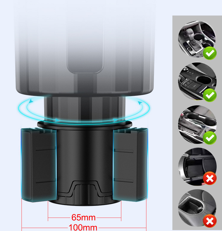 Adjustable car cup holder expander for large cups and bottles