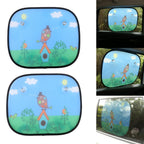 Bird design car window sun shades with suction-cup fitting — product and fitted views