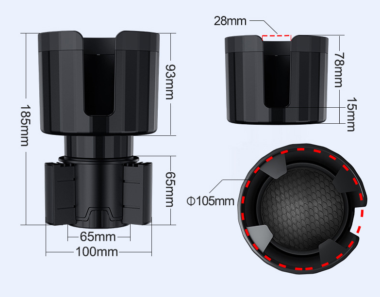 Adjustable car cup holder expander for large cups and bottles